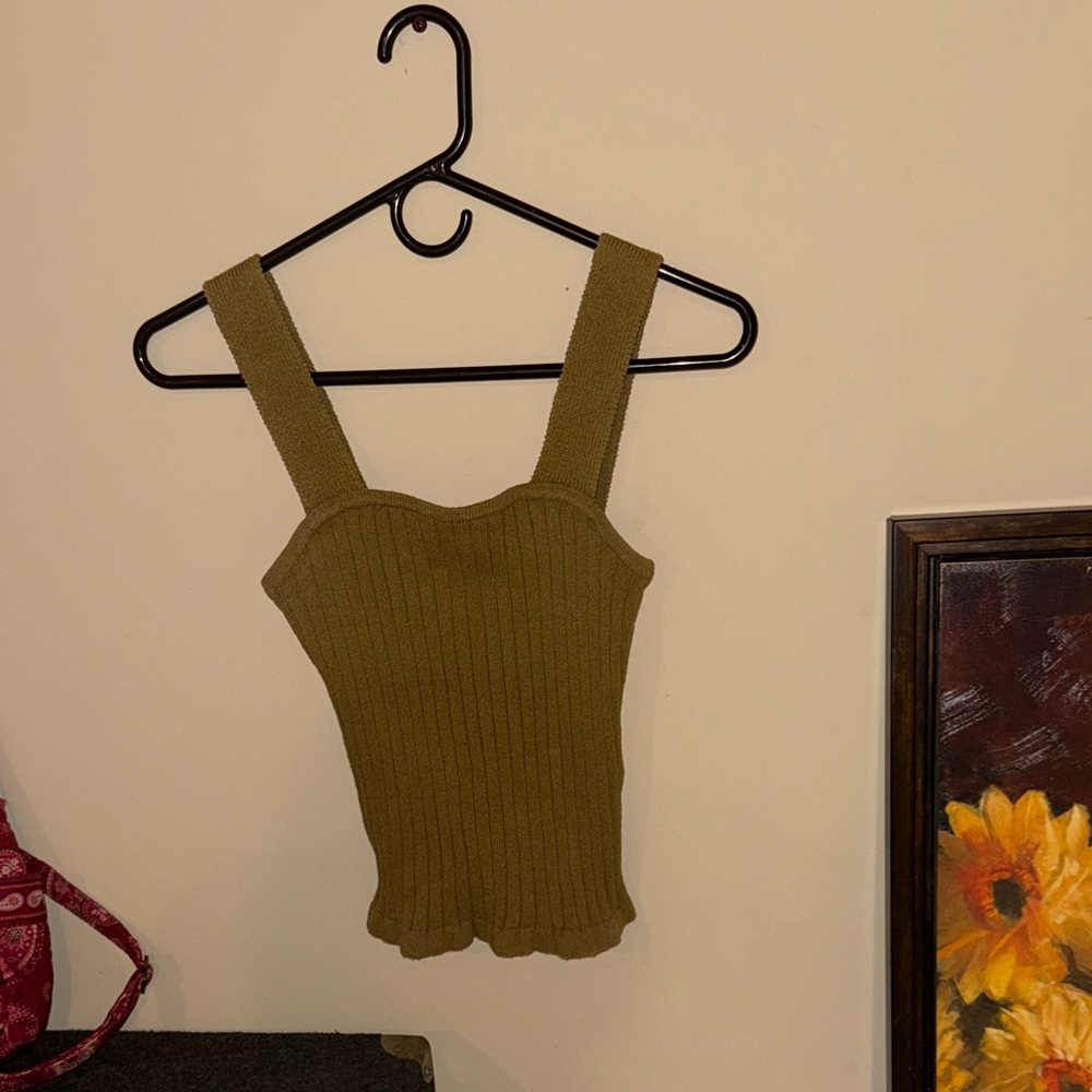 Madewell Olive Green Ribbed Knit Tank Top